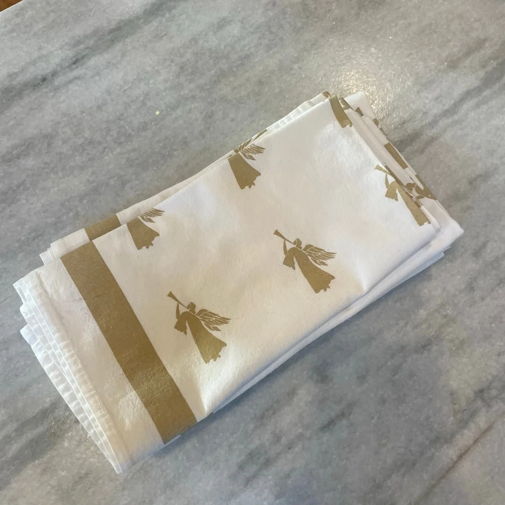 Christmas holiday, festive, gold, and white trumpeting cotton blend napkins - 9